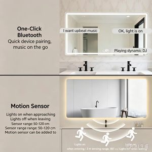 Espejo de Baño LED Inteligente Moderno con Bluetooth, Control Táctil, Sensor de Movimiento y Retroiluminación para Hotel/Apartamento - Product Image 1