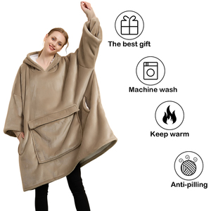 Oem Chất lượng cao cộng với kích thước quá khổ lớn cộng với kích thước flannel Sherpa mặc hoodie chăn trùm đầu áo chăn với tay áo - Product Image 5