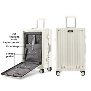 Storage Trolley Aluminum Alloy Frame Suitcase Front Opening Pocket with USB <b>Charging</b> <b>Plug</b> Rolling Luggage Trolley with - Product Image 5