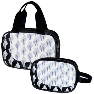 Bolsa de Maquillaje Transparente Impermeable de PVC Personalizada para Mujer, Diseño de Concha de Mar con Estampado Hebreo, Impresión Bajo Demanda, Juego de 2 Piezas - Product Image 2