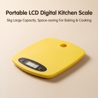 Balance alimentaire de cuisine portable et précise, compacte, avec écran LCD jaune, bouton de réglage, pour la pâtisserie domestique et la préparation de biscuits, avec trou de suspension et rangement intégré.