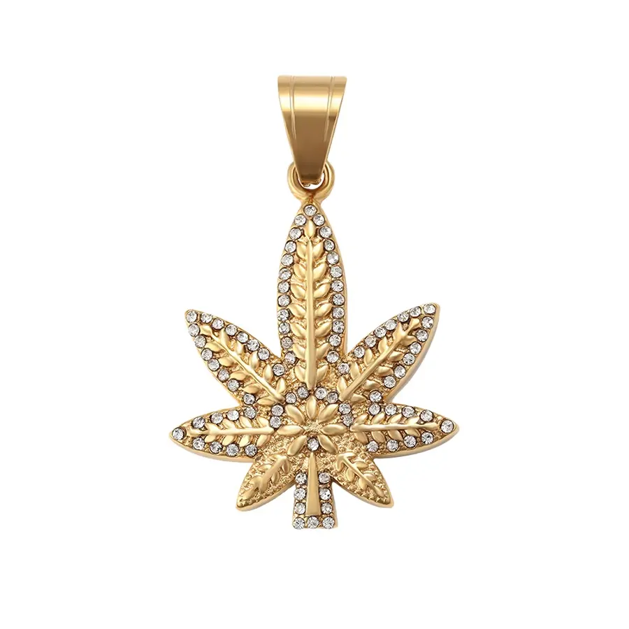 Xuping-Conjunto de joyería de diseño alto con forma de hoja de arce, diamante, colgante de acero inoxidable dorado de 24K, 35434