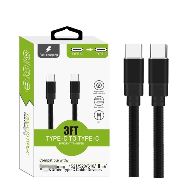 60W Type C to Type C Charging Cable in Box 3FT Nylon Braided USB C Charger Cable