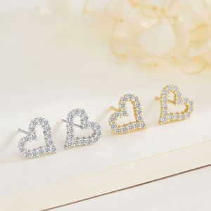 Pendientes de Plata de Ley S925 con Baño de Oro y Corazón Hueco, con Circonita Cúbica 5A, Joyería Fina para Mujer, Fabricante SPJ - Product Image 5