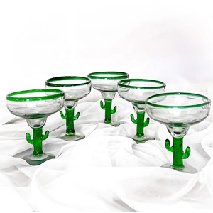 Vaso de <span class=keywords><strong>Margarita</strong></span> Mexicano de 320 ml con Diseño Único de Cactus, Borde Verde, Apto para Lavavajillas, Reciclable, Personalizado, Soplado a Mano - Product Image 3