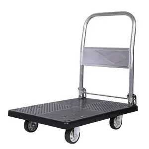 Black Trolley High Quality 4 Wheel Hand Cart Plastic Folding Platform Trolley 300kg