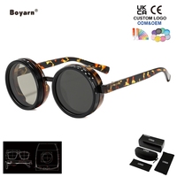 Lunettes de soleil polarisées Boyarn à réglage de luminosité, pour hommes, en plastique, rondes, UV400, 9 niveaux de teinte réglable ND, intelligentes