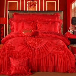Juego de <span class=keywords><strong>Cama</strong></span> de Lujo Moderno para Boda, Color Sólido, Encaje, Funda Nórdica, Sábana con Volantes, Juegos de Edredón de 4 Piezas para Compras en Línea - Product Image 6