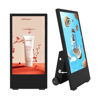 Señalización Digital LCD Portátil con Soporte de Pie |   Pantalla Móvil Publicitaria con Ruedas, Impermeable IP65, para Orientación en Tiendas Minoristas