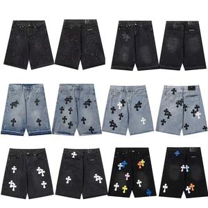 Pantaloncini da Uomo Trendy in <span class=keywords><strong>Pelle</strong></span> con Ricamo a Croce, Lusso Leggero, Vestibilità Ampia e Versatile, Gamba Dritta, Lunghezza al Ginocchio - Product Image 2