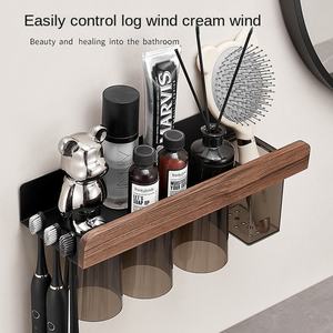 Ensemble de salle de bain mural en <span class=keywords><strong>bois</strong></span> de noyer OEM <span class=keywords><strong>porte</strong></span>-<span class=keywords><strong>brosse</strong></span> à dents à succion magnétique <span class=keywords><strong>et</strong></span> étagère de rangement pour <span class=keywords><strong>brosse</strong></span> à gargarisme - Product Image 2