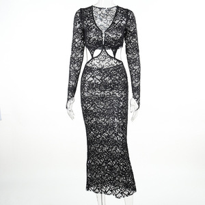 Nuove donne Sexy di buona qualità pizzo floreale graziosa donna abiti a maniche lunghe - Product Image 4