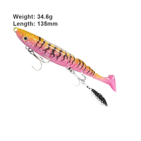 HOWELL 35g 135mm leurre de natation imprimé en 3D PVC pagaie T queue crochet triple multi-articulé pour bar bar rivières lacs ruisseaux