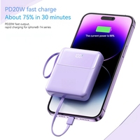 PowerBank avec câble Micro USB TYPE C pour iPhone chargeur Portable miroir LED batterie externe 10000mAh Mini banque d'alimentation
