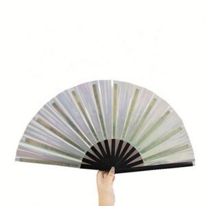 พัดพับขนาดใหญ่ 13 นิ้ว/33 ซม. ลายกุหลาบ ทำมือ โครงไม้ไผ่สีดำ ผ้าและพลาสติก เหมาะเป็นของขวัญ ใช้ในงานปาร์ตี้ งานรีฟ - Product Image 3