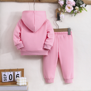 สไตล์ลำลอง อบอุ่นและสบาย ลายเสือดาว ลายวัว ลายหัวใจ ลายดอกไม้ กราฟิกความรัก เสื้อฮู้ดแขนยาว ชุดกางเกงสำหรับเด็กผู้หญิง - Product Image 2