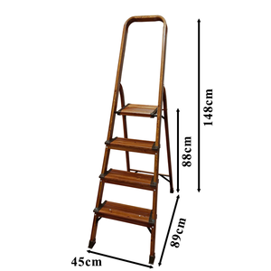 Échelle pliante en aluminium de haute qualité à 4 marches avec finition imitation bois et marches larges pour l'organisation des étagères de cuisine et de supermarché en intérieur - Product Image 6