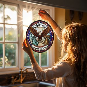 250th Usa Anniversary Stained Glass Suncatcher Window <b>Hanging</b> Art Pendant - Product Image 4
