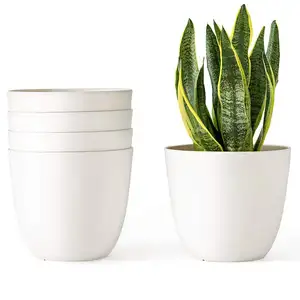 Weiß keramik anlage töpfe 6.5 Inch Plastic Planters Indoor Set von 5 Flower Plant Pots Modern Decorative Gardening Pot mit Draina