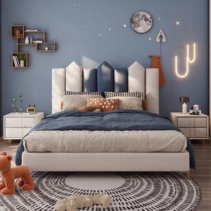 Cama Acolchada Suave, Muebles de <span class=keywords><strong>Dormitorio</strong></span> Modernos, Cama con Estructura de Madera y Cuero, Cama Nórdica para Niños, Muebles de Habitación para Niños - Product Image 1