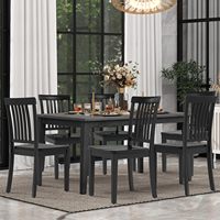 Modernes 5-teiliges Schwarzes Rundes Esszimmer-Set mit 4 Lattenrücken-Stühlen Massivholz Küchenmöbel für Zuhause & Restaurant