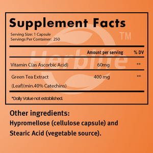 Venta Caliente OEM - Personalizable - Extracto de Té Verde 400 mg con Vitamina C, Protección Celular, 100 Cápsulas Vegetarianas - Product Image 2