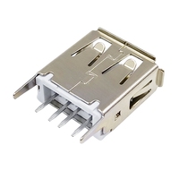 Conector USB 2.0 Tipo A Hembra en Ángulo Recto de 180/90 Grados, Montaje Vertical a Través del Orificio, Conector USB de 4 Pines DIP para PCB