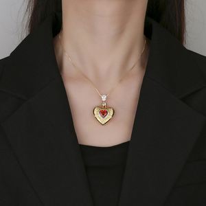 Wholesale 10mm Heart Cut Red Cubic Zirconia Jewelry Eco-friendly Copper Gold Plated Heart Pendant Necklace for Women Daily Wear - Product Image 5