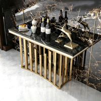 Table console d'appoint moderne à 1 étagère avec cadre à lattes verticales en acier inoxydable de luxe, mobilier de salon de marque standard, décoration intérieure