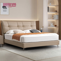 Lit en cuir véritable LOONGFUNG avec cadre en bois de pin massif robuste, tête de lit rembourrée, design luxueux léger, meubles de chambre à coucher