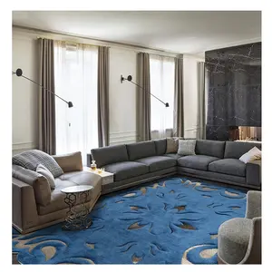 高品质手工羊毛簇绒和牛毛蓝色沙发客厅地毯地毯，用于家庭装饰