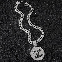 YJ10-7072 Collier pendentif à lettres pour homme, style hip-hop européen et américain, avec disque personnalisé en anglais, pour soirée