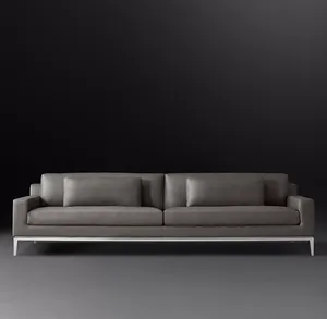 Sofá de Cuero con Brazos Curvos de Diseño Italiano Moderno, Base de Metal, para Sala de Estar, Diseños de Lujo, Venta al Por Mayor OEM Sassanid - Product Image 1