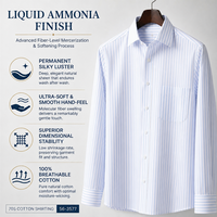Tissu de chemise rayé teint en fil 100 % coton 70S 200*100 haute densité, finition ammoniac liquide, tissé pour chemises habillées pour hommes