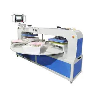 Pneumatic air press double platens 6 table carousel automatic rotary heat press machine with heating and coolingfor t shirt