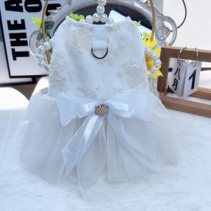 White Tulle Dress <b>For</b> Dogs And <b>Cats</b> Princess Cut Skirt With Bow Decorative Pet <b>Clothes</b> Starlight Wedding Dress Style - Product Image 4