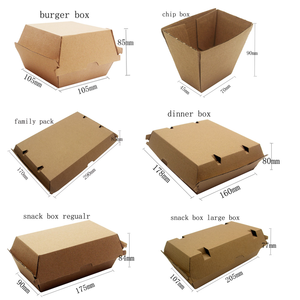 Caja de hamburguesas corrugada Caja de aperitivos a prueba de gease Bandeja de <span class=keywords><strong>comida</strong></span> regular Caja de cena familiar corrugada fuerte Kraft - Product Image 6