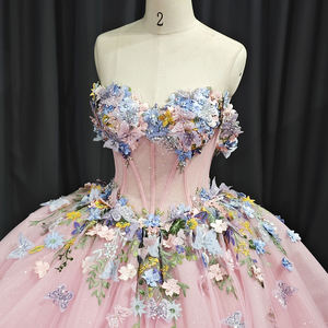 Jancember DY1191 Robes de soirée luxueuses roses avec fleur - Product Image 2