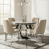 Table à manger ronde de luxe en verre trempé avec base en acier inoxydable poli, table de dîner personnalisée pour la salle à manger à domicile