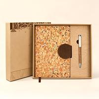 Ensemble cadeau de carnet de notes A5 en liège coloré avec logo personnalisé, stylo en liège, boîte en kraft, écologique, pour entreprise