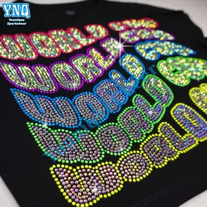 Good Quality Cheer Bling Hotfix Custom Rhinestone Heat Transfer Design Iron On T-shirt