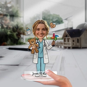 Figura de Acrílico Personalizada OEM/ODM, Recuerdo de Pediatra, Caricatura, Retrato, Placa de Identificación Personalizada para Escritorio, Dibujo Animado en Acrílico - Product Image 5