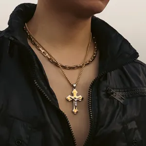Jesus Kreuz Anhänger Edelstahl Mode Christlicher Schmuck Vergoldetes Kruzifix Herren Anhänger Halskette Abschluss geschenk