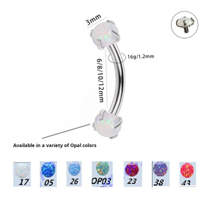 Opal Curved Barbell | 316 Stainless Steel Body <b>Piercing</b> <b>Jewelry</b> <b>Eyebrow</b> Belly Ring Synthetic Opal Gem Barbell - Product Image 2