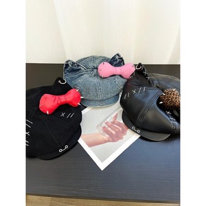 Casquette octogonale à oreilles de chat et nœud clouté pour femme, style Y2K, casquette de peintre en jean bleu, version cuir et coton - Product Image 1