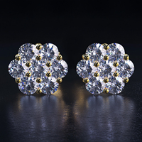 Boucles d'Oreilles Clou Rondes et Grandes en Moissanite, Diamant en Forme de Fleur, Plaqué Or, Argent Sterling 925, Hypoallergéniques pour Hommes et Femmes