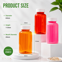 Botol Pil Plastik PET 250ml Custom, Wadah Suplemen Kosong dengan Tutup Ulir untuk Kemasan Obat Kapsul Vitamin