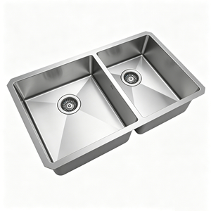 Évier de cuisine domestique durable en acier inoxydable brossé SUS304, à double bac carré, encastré, profond et sur mesure - Product Image 4