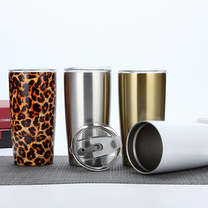 Vaso de Acero Inoxidable de 20 oz, Doble Pared, Aislado al Vacío, para Viaje, con Estampado de Leopardo, Plateado, Dorado, Blanco - Product Image 1