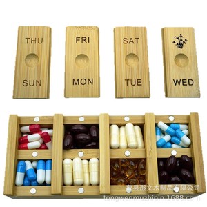 <b>Bamboo</b> Weekly Pill Organizer Rectangular Magnetic Closure Portable <b>Container</b> For Vitamin Storage - Product Image 5